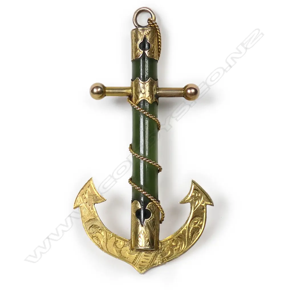 Frank Grady (Wellington) 9ct gold fowled anchor brooch, Image 1++